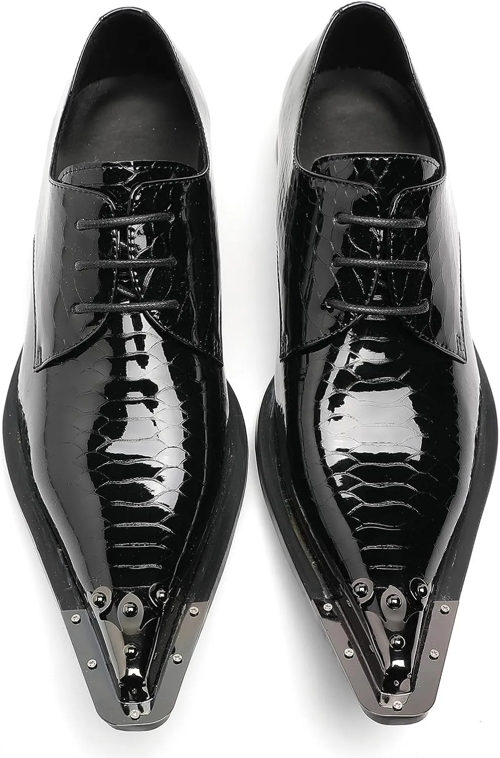 Santimon Mens Western Pointed Toe Leather Lace Up Dress Shoes Fashion Metal Tip Oxford