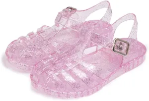 Sawimlgy Toddler Girls Jelly Sandals Summer Beach Closed Toe Crystal Princess Dress Flat Little Kid T-strap Rubber Sole Shoe