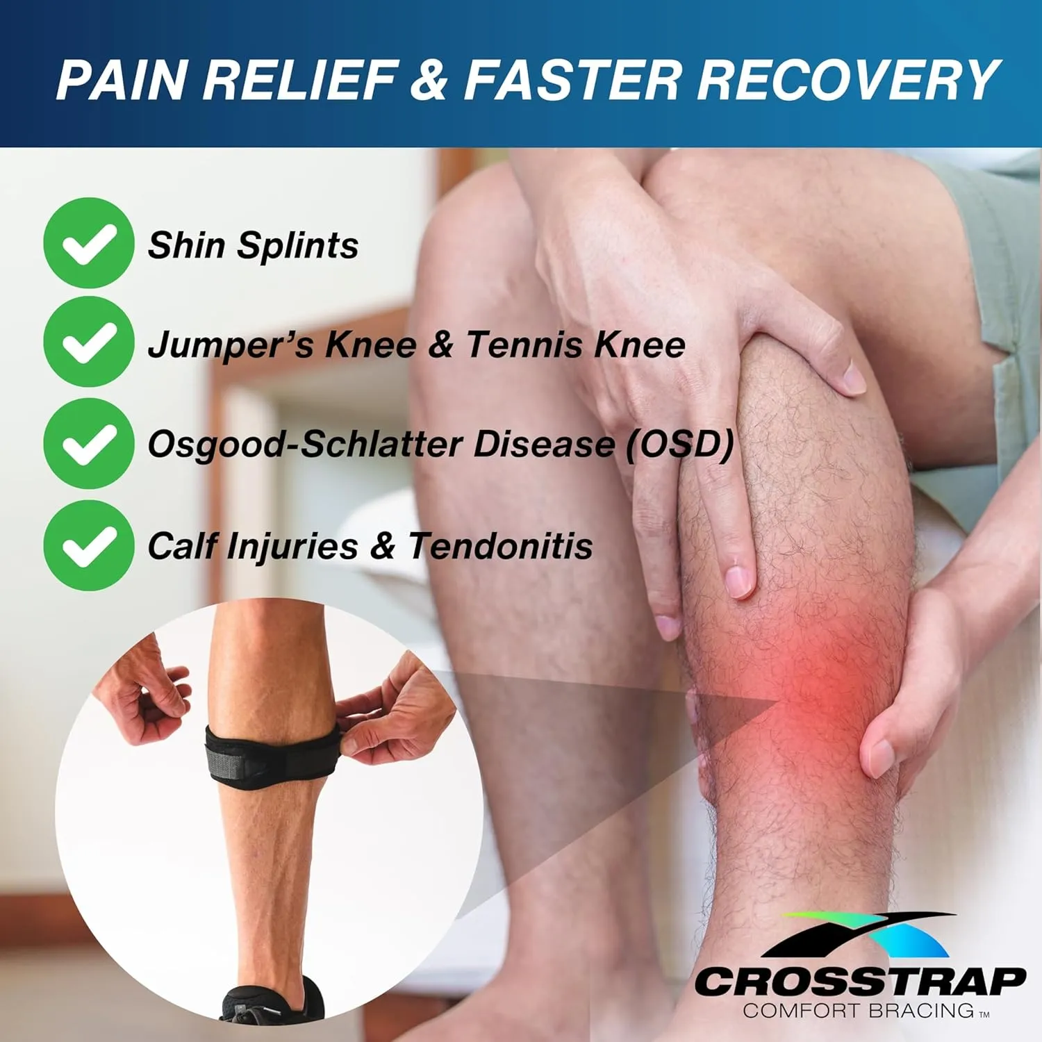 Shin Splint | Adjustable Neoprene Shin Splint & Leg Compression Support Strap | for Strains, Injuries, Pain