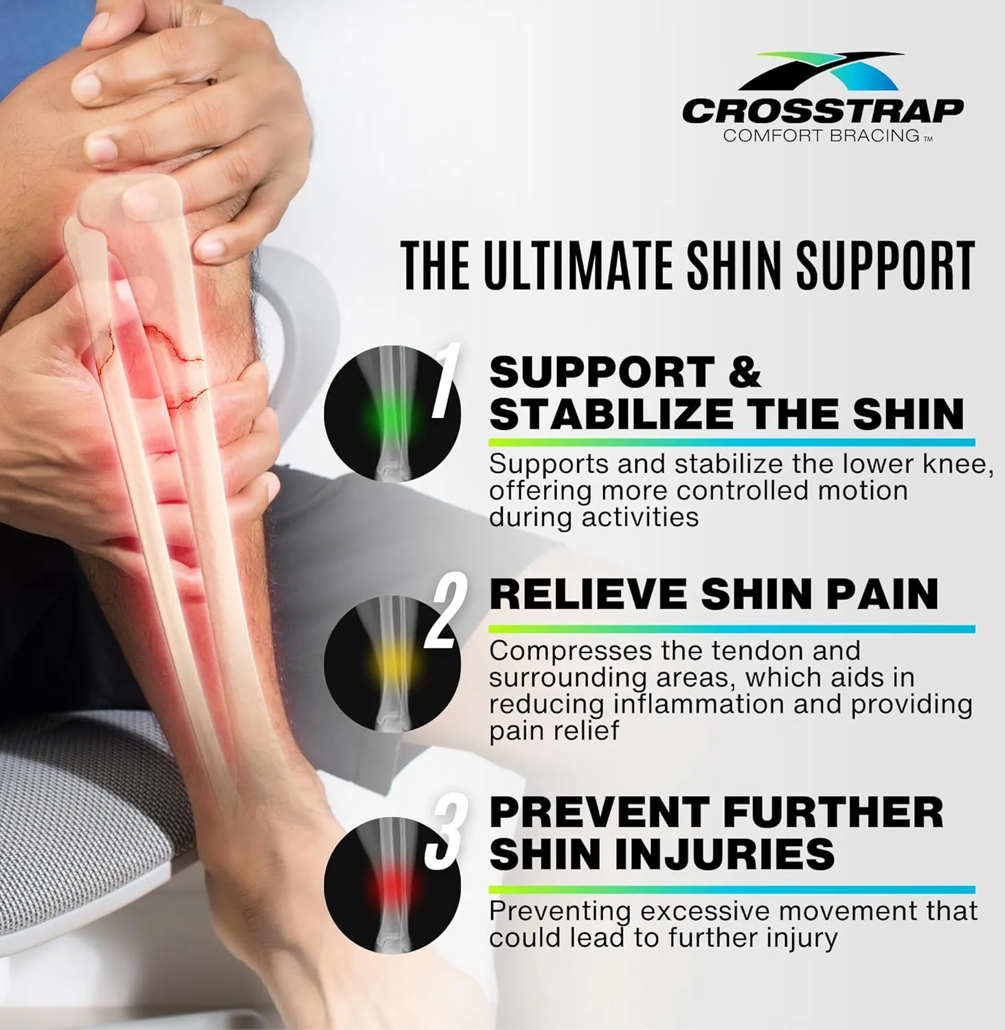 Shin Splint | Adjustable Neoprene Shin Splint & Leg Compression Support Strap | for Strains, Injuries, Pain