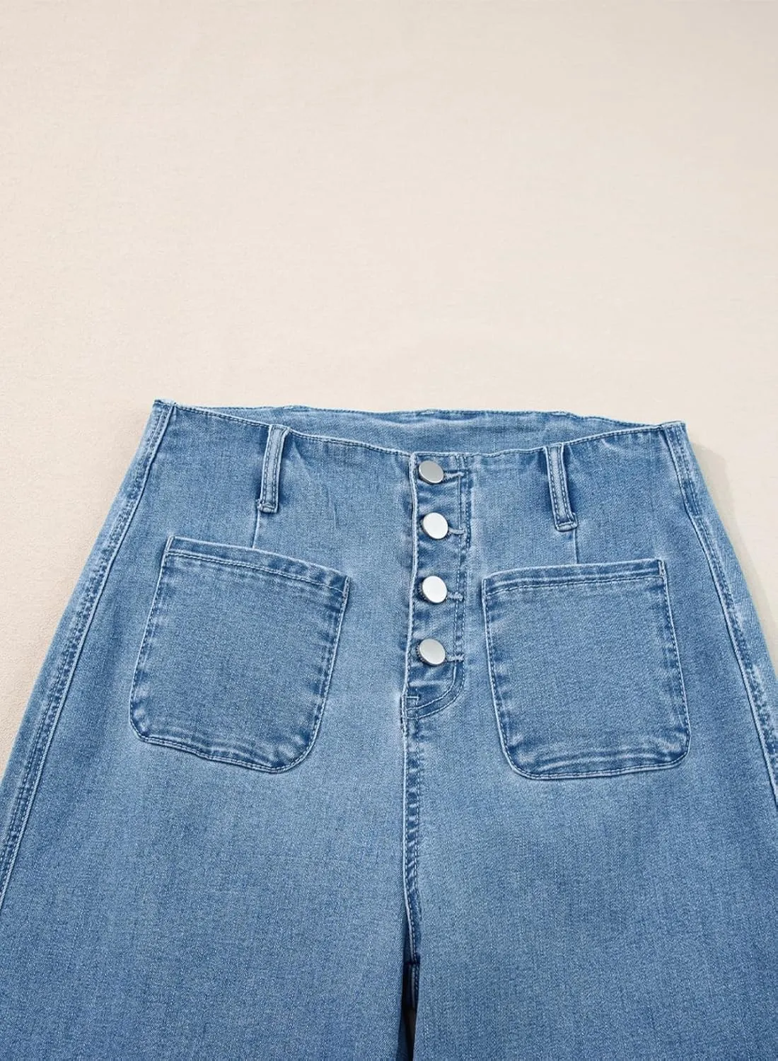 Sidefeel Women's Wide Leg Jeans High Waisted Zimbaplatinum Stretchy Straight Leg Jeans Buttoned Loose Denim Pants with Pocket