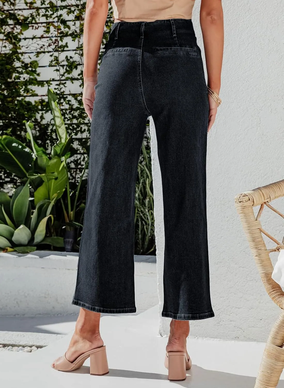 Sidefeel Women's Wide Leg Jeans High Waisted Zimbaplatinum Stretchy Straight Leg Jeans Buttoned Loose Denim Pants with Pocket