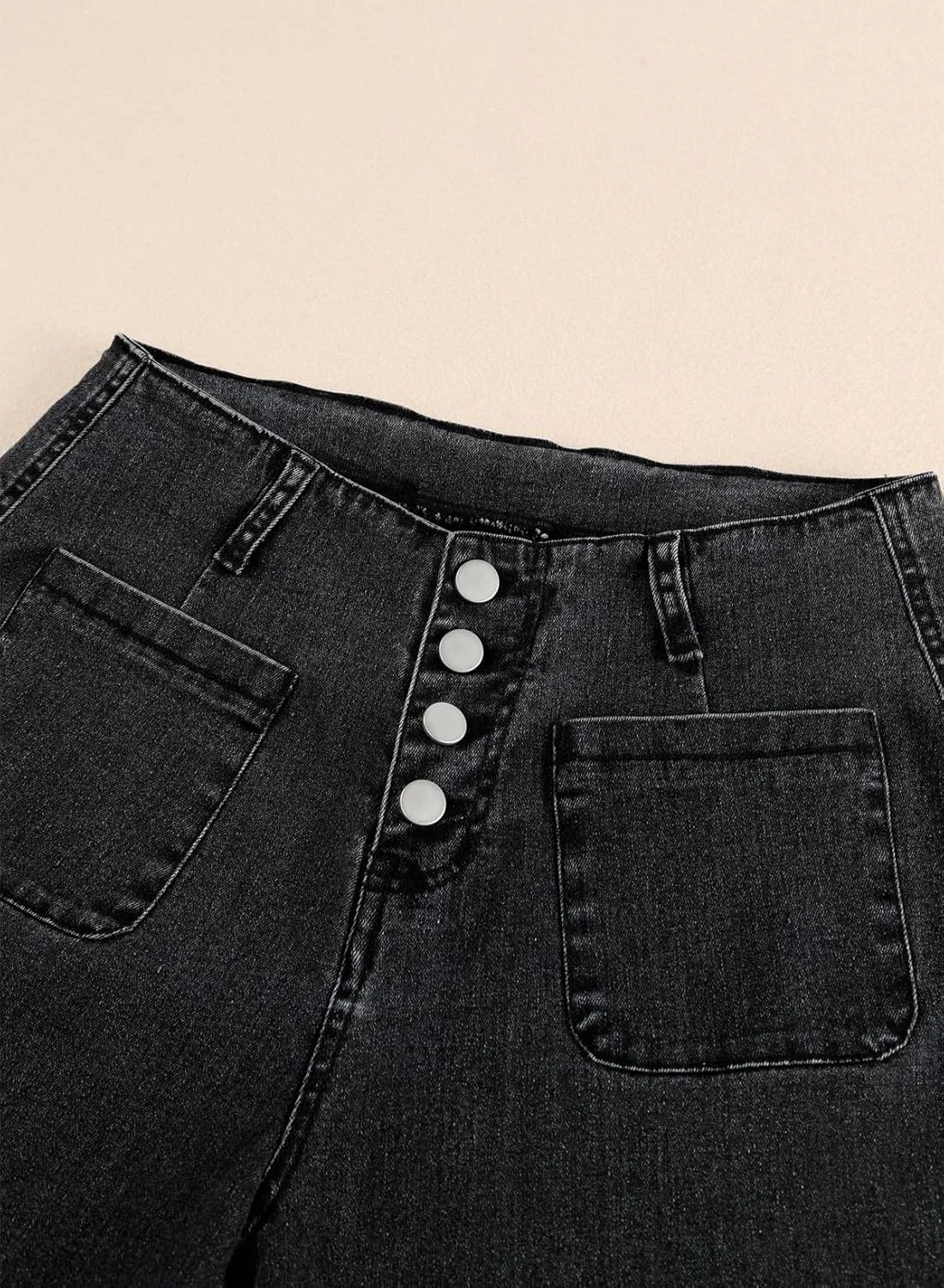 Sidefeel Women's Wide Leg Jeans High Waisted Zimbaplatinum Stretchy Straight Leg Jeans Buttoned Loose Denim Pants with Pocket
