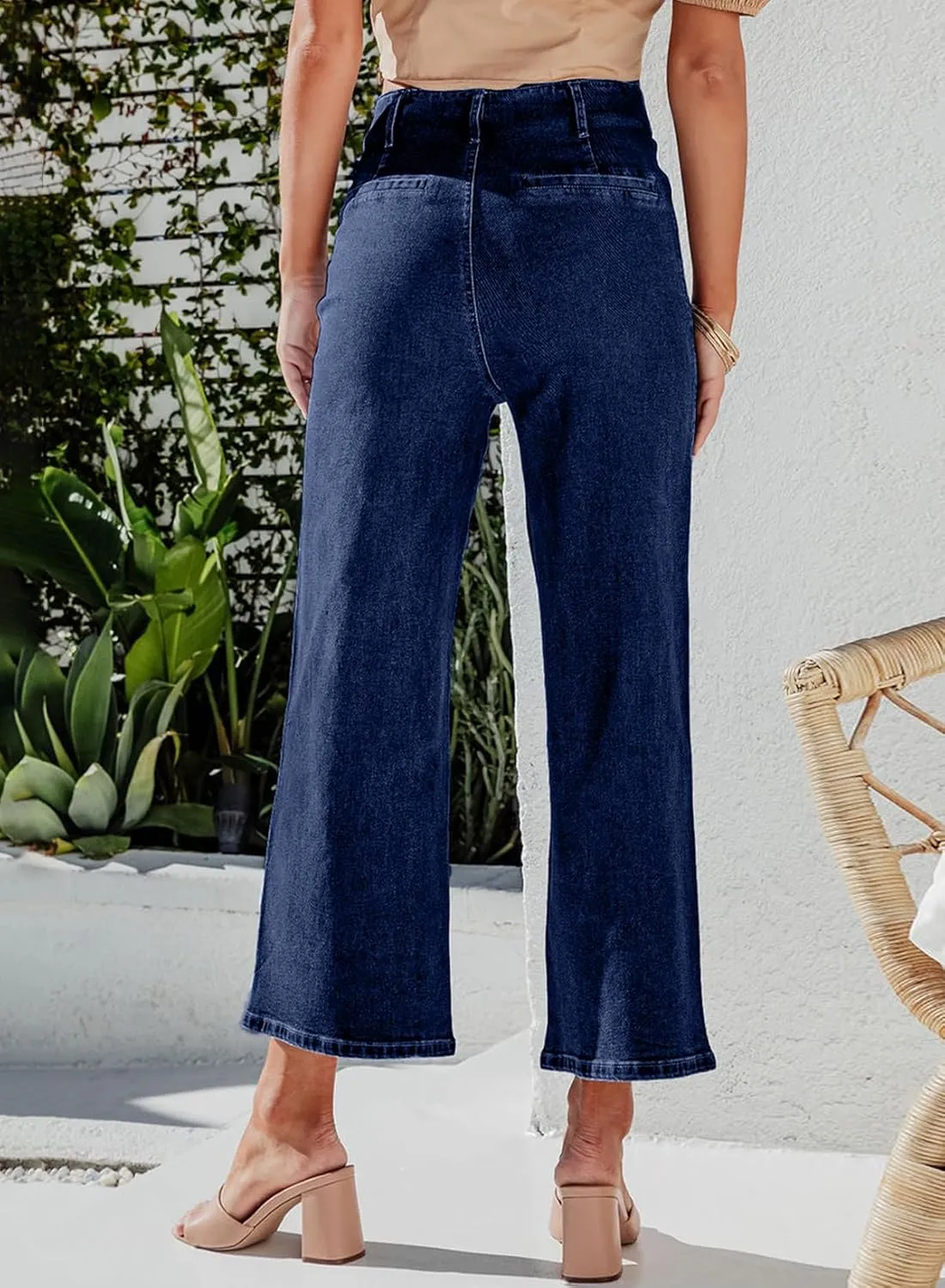Sidefeel Women's Wide Leg Jeans High Waisted Zimbaplatinum Stretchy Straight Leg Jeans Buttoned Loose Denim Pants with Pocket