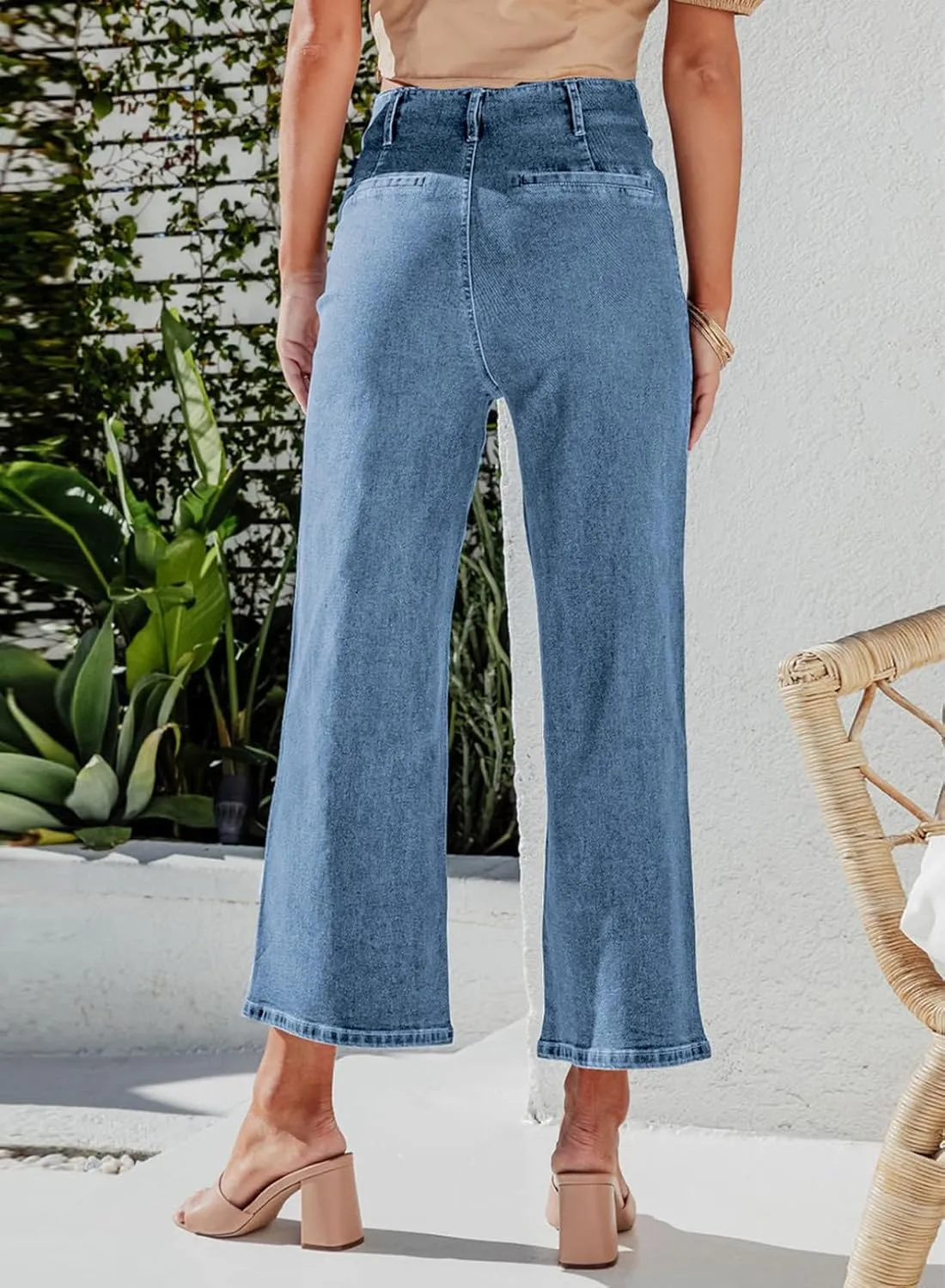 Sidefeel Women's Wide Leg Jeans High Waisted Zimbaplatinum Stretchy Straight Leg Jeans Buttoned Loose Denim Pants with Pocket