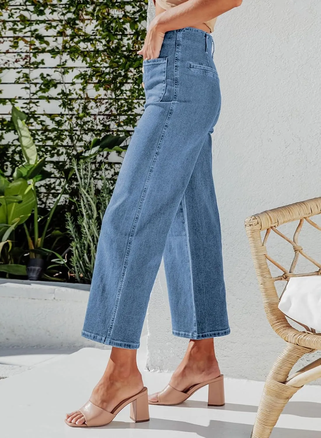 Sidefeel Women's Wide Leg Jeans High Waisted Zimbaplatinum Stretchy Straight Leg Jeans Buttoned Loose Denim Pants with Pocket
