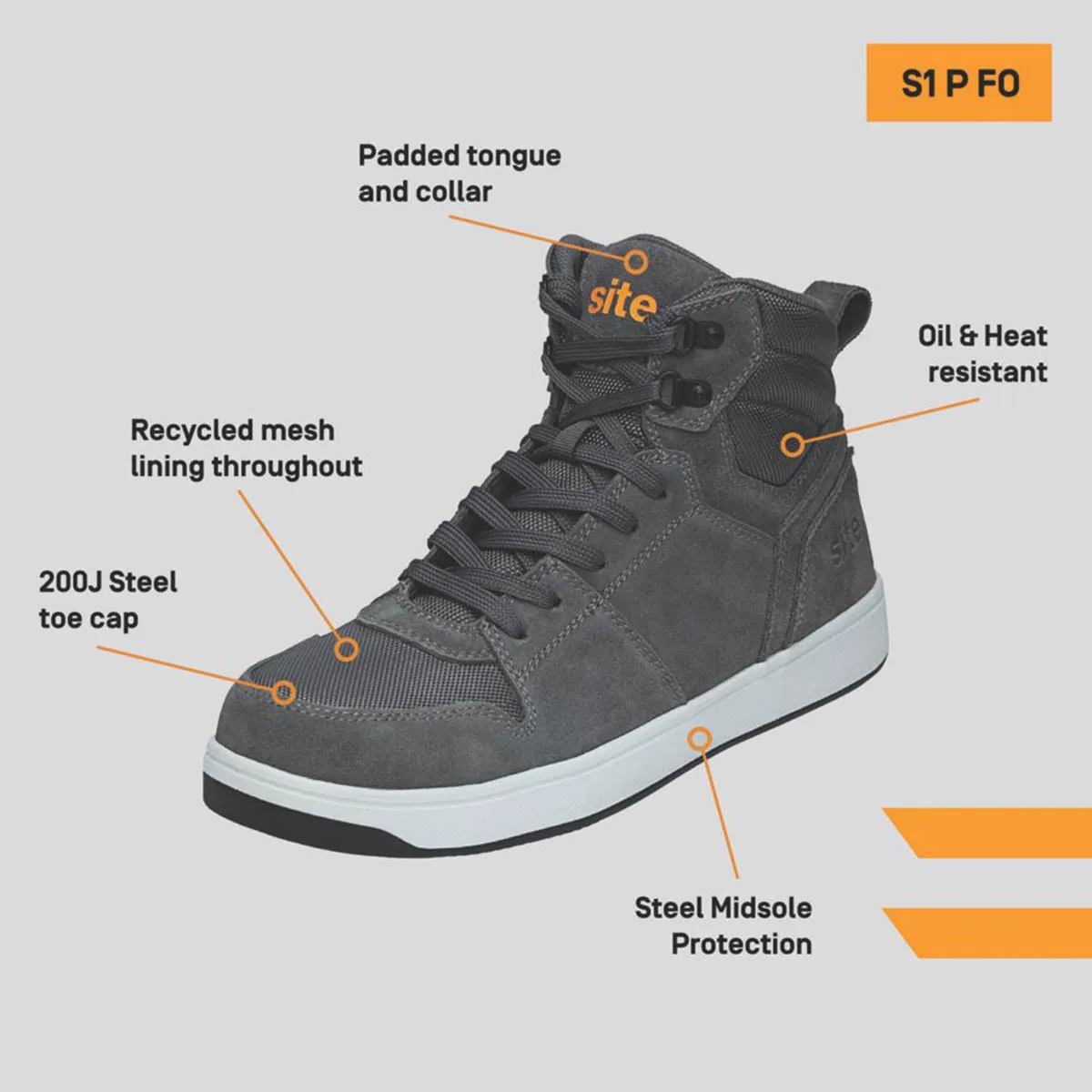 Site Safety Trainer Boots Mens Standard Fit Grey Leather Shoes Steel Toe Size 12