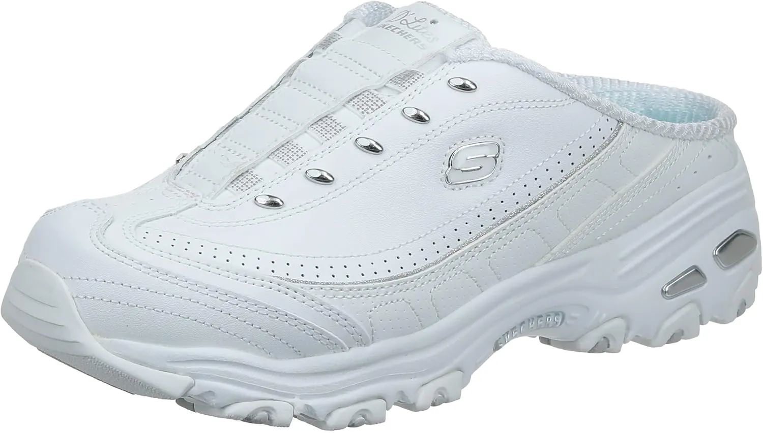 Skechers Women's D'Lites Bright Sky Mule, White/White/Silver, Size 8.5