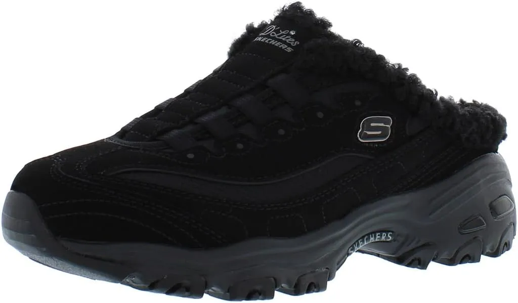 Skechers Women's D'Lites - Comfy Steps Sneaker Mule, Black/Black, 7.5