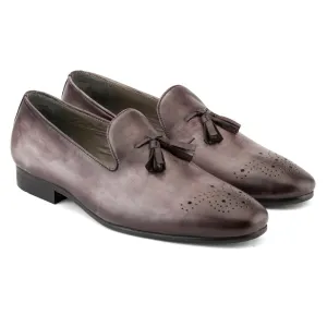 Slate Grey Handpainted Patina Tassel Loafer
