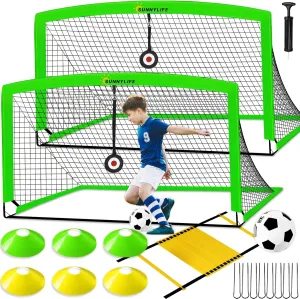 Soccer Goal for Backyard, 2 Pack 6x4 ft Soccer Nets, Portable Pop Up Soccer Goals, Soccer Kit Training Equipment with Soccer Ball, Target, Agility Ladder and Cones, Youth Outdoor Sports Games