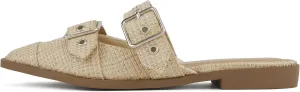 Soda Usual ~ Women Pointed Toe Slip-On Low Heel Mule with Buckle Straps