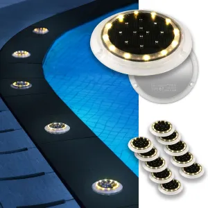 Solar Deck Lights, IP67 Waterproof Pool Lights, Anti-Slip&Trip Super Bright Driveway Markers, Flat Pathway Disc LED for Outside Ground, Step, Yard, Dock (Warm White,12Pack)