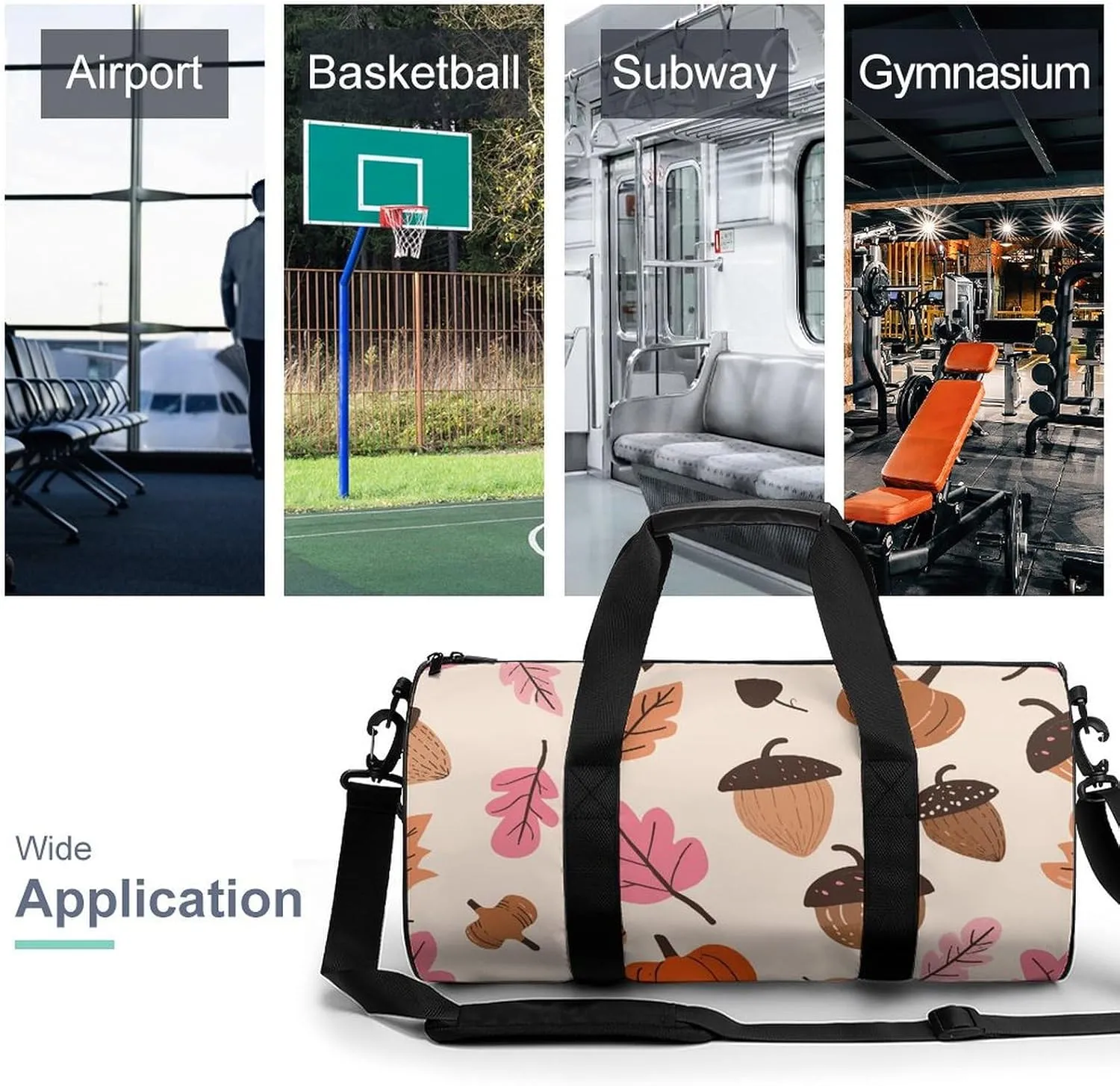Sports Gym Bag for Women Men Travel Duffel Bag Pumpkins And Acorns Weekender Bag Canvas Carry on Overnight Bag for Travel Swimming Fitness Workout Sports Duffle Bag, 17.7in/9in/9in, style-2-1