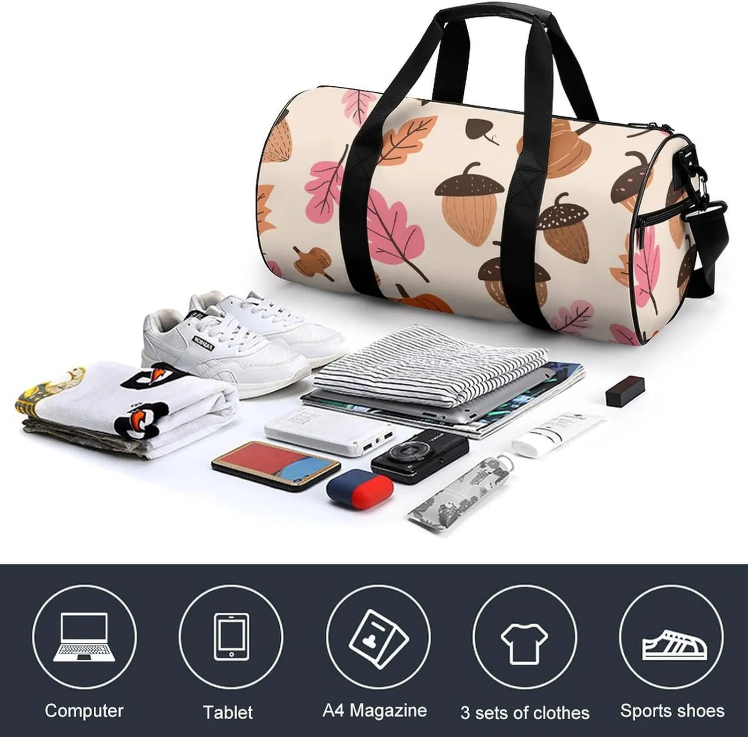 Sports Gym Bag for Women Men Travel Duffel Bag Pumpkins And Acorns Weekender Bag Canvas Carry on Overnight Bag for Travel Swimming Fitness Workout Sports Duffle Bag, 17.7in/9in/9in, style-2-1