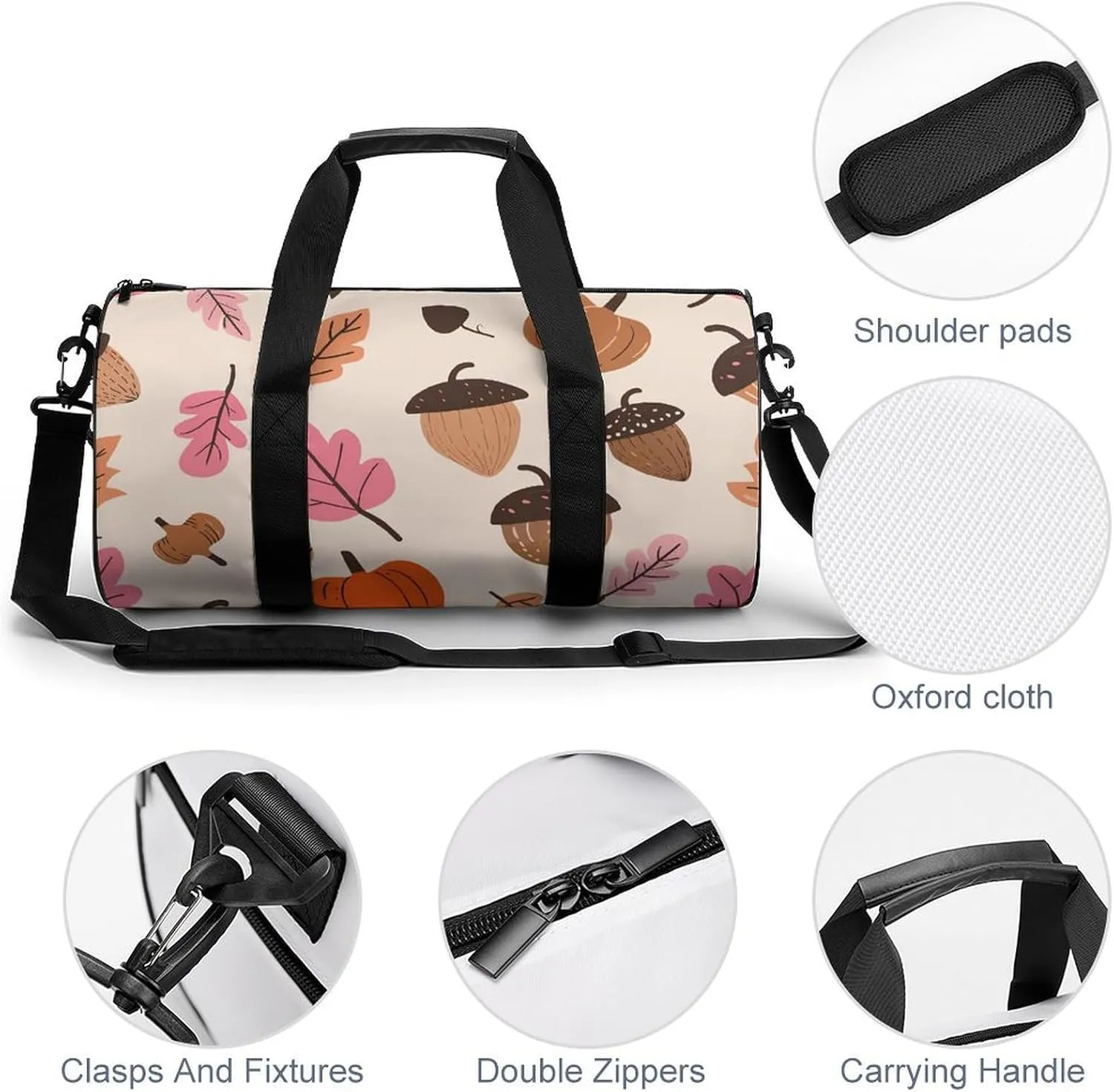 Sports Gym Bag for Women Men Travel Duffel Bag Pumpkins And Acorns Weekender Bag Canvas Carry on Overnight Bag for Travel Swimming Fitness Workout Sports Duffle Bag, 17.7in/9in/9in, style-2-1