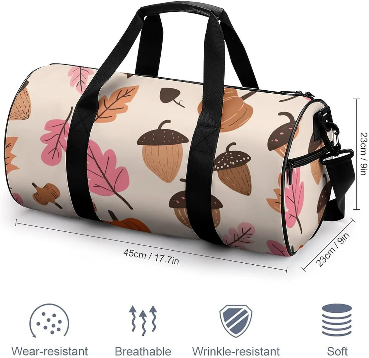 Sports Gym Bag for Women Men Travel Duffel Bag Pumpkins And Acorns Weekender Bag Canvas Carry on Overnight Bag for Travel Swimming Fitness Workout Sports Duffle Bag, 17.7in/9in/9in, style-2-1