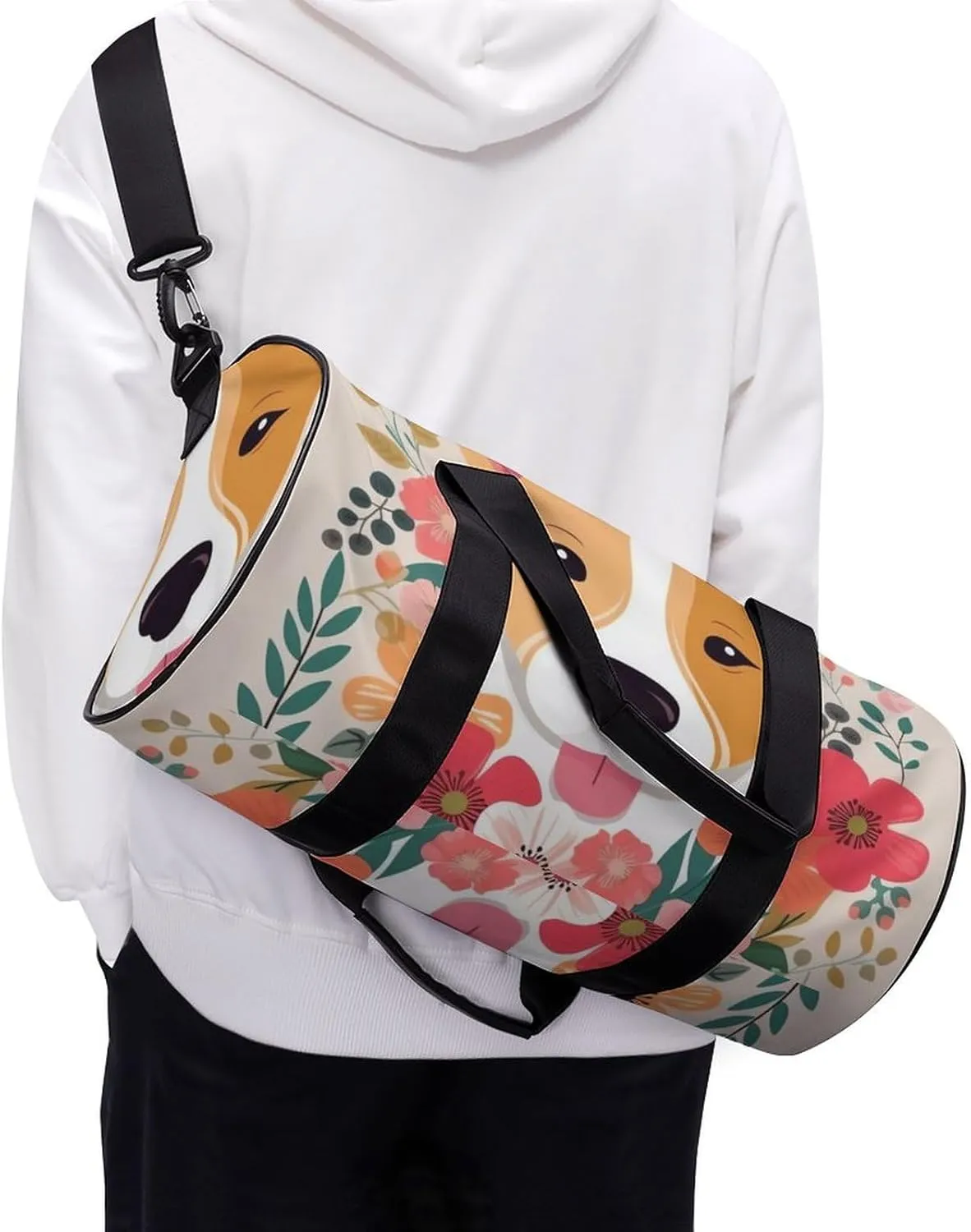 Sports Gym Bag for Women Men Travel Duffel Bag Tote Weekender Bag Dog Florals Carry on Overnight Bag for Travel Swimming Fitness Workout Sports Duffle Bag