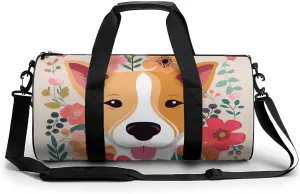 Sports Gym Bag for Women Men Travel Duffel Bag Tote Weekender Bag Dog Florals Carry on Overnight Bag for Travel Swimming Fitness Workout Sports Duffle Bag