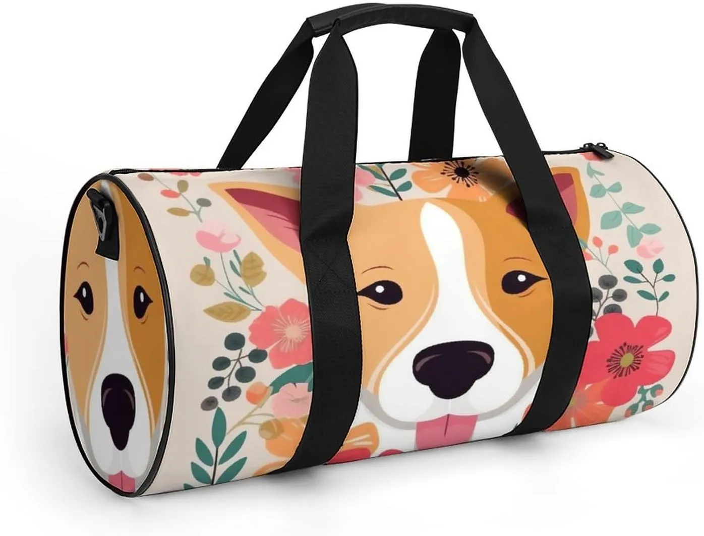 Sports Gym Bag for Women Men Travel Duffel Bag Tote Weekender Bag Dog Florals Carry on Overnight Bag for Travel Swimming Fitness Workout Sports Duffle Bag
