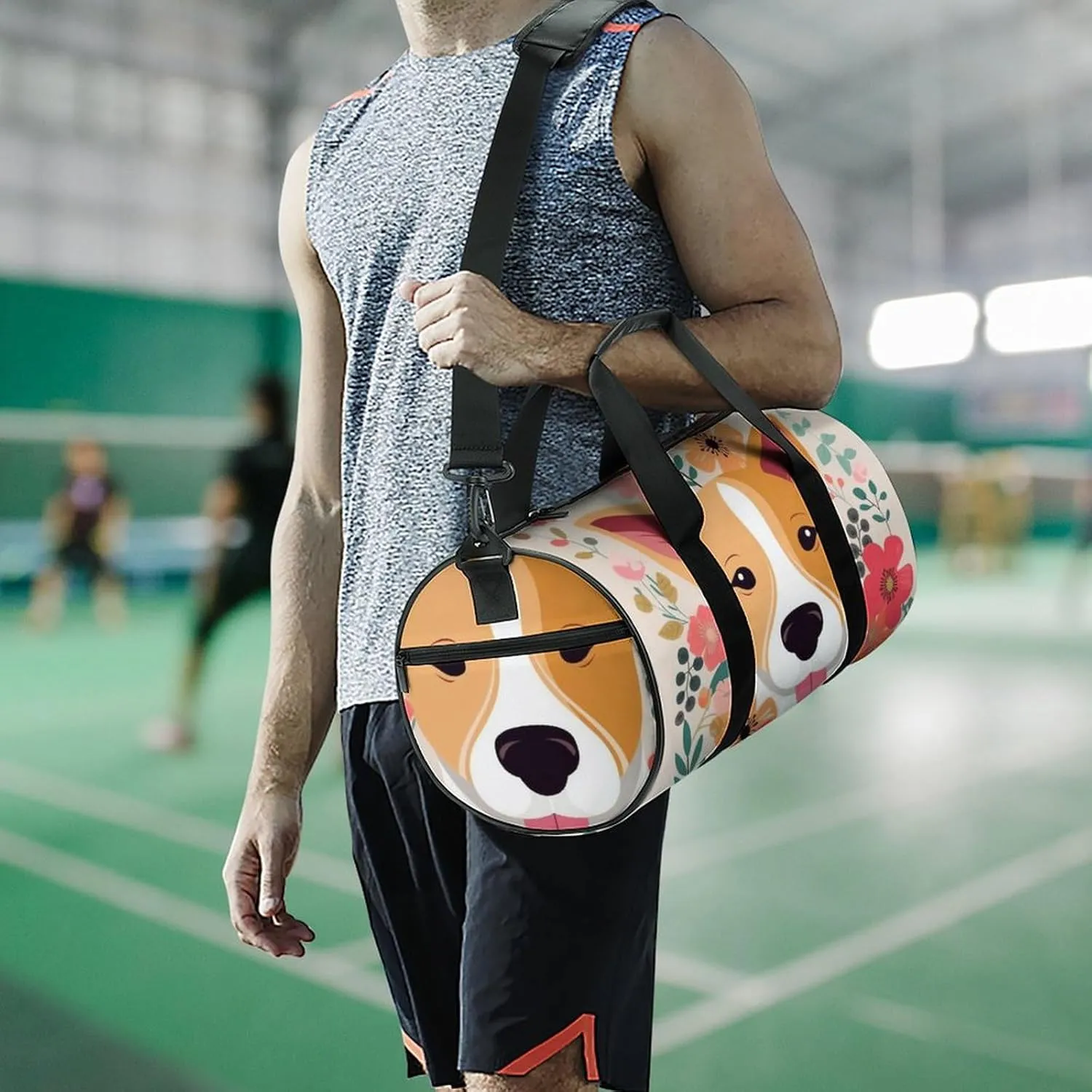 Sports Gym Bag for Women Men Travel Duffel Bag Tote Weekender Bag Dog Florals Carry on Overnight Bag for Travel Swimming Fitness Workout Sports Duffle Bag