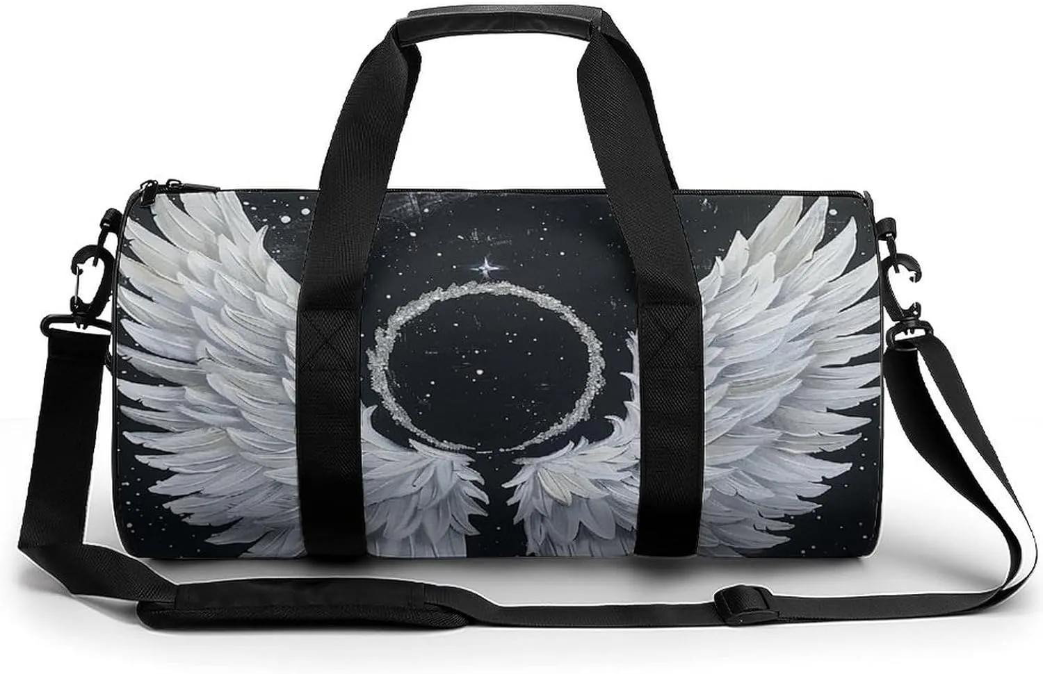 Sports Gym Bag for Women Men Travel Duffel Bag Tote Weekender Bag White Wings with Halo Carry on Overnight Bag for Travel Swimming Fitness Workout Sports Duffle Bag