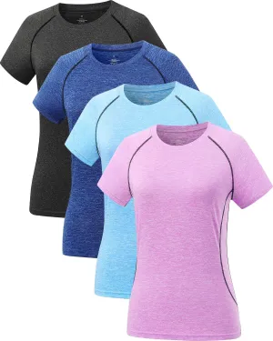 Star Vibe 4 Pack Women's Compression Shirt Short Sleeve Workout Tops Dry Fit Athletic Baselayer Gym Yoga Running T-Shirt