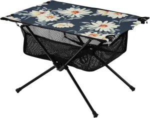 SUABO Daisy Flower Print Portable Camping Table Collapsible Camping Table with Storage Mesh for Camping Gear Accessories, Hiking, Outdoor Travel