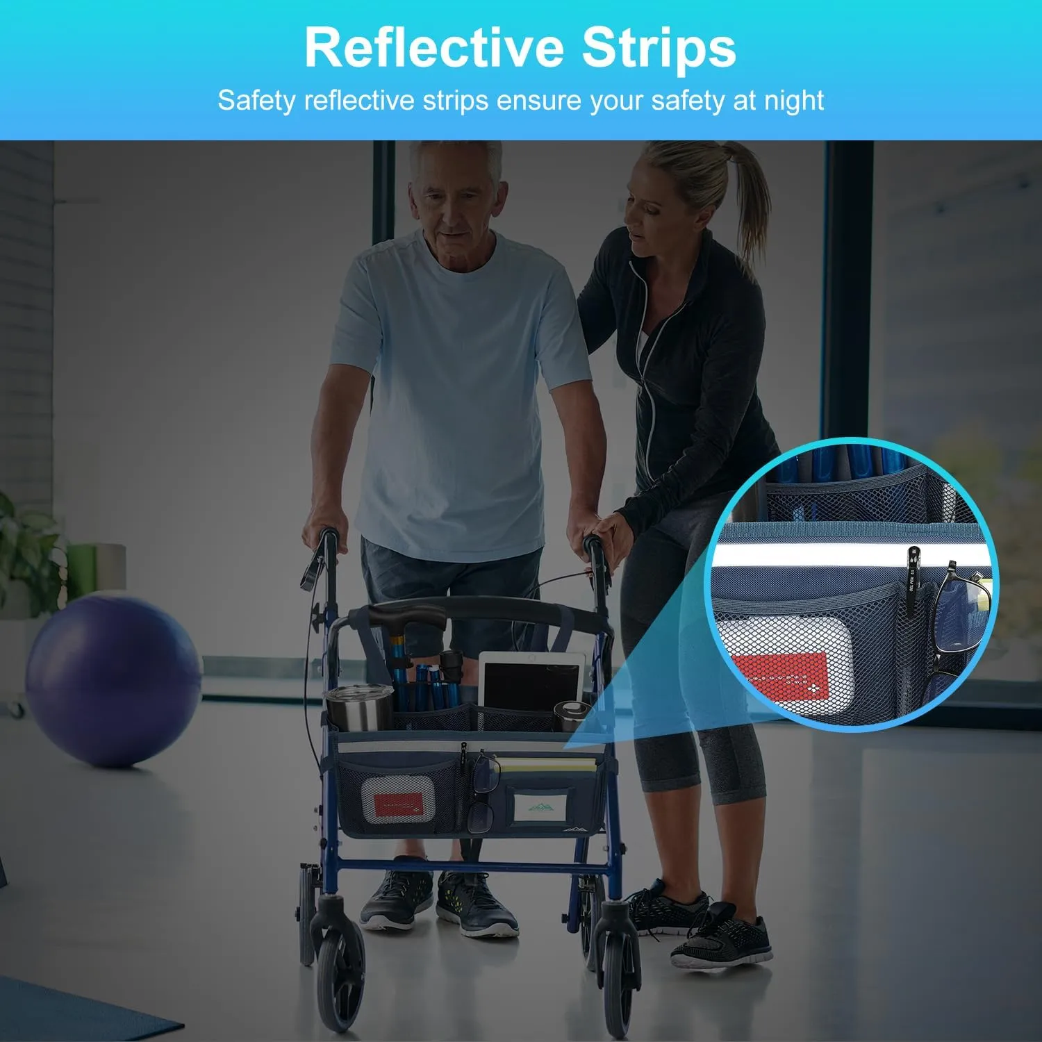 supregear Rollator Basket, Rollator Walker Bag w/Cup Holder, Foldable Rolling Walker Waterproof Storage Pouch with Big Capacity & Never Tipping Over, Easy to Use Rollator Accessories for Seniors