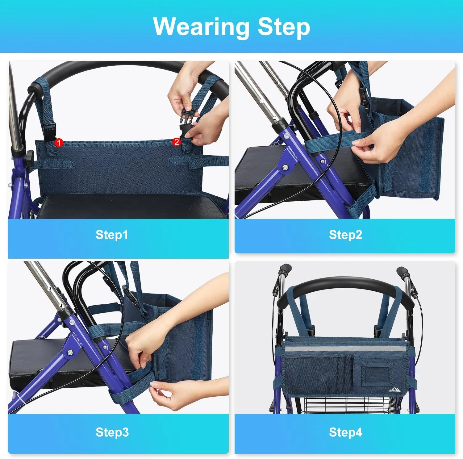 supregear Rollator Basket, Rollator Walker Bag w/Cup Holder, Foldable Rolling Walker Waterproof Storage Pouch with Big Capacity & Never Tipping Over, Easy to Use Rollator Accessories for Seniors