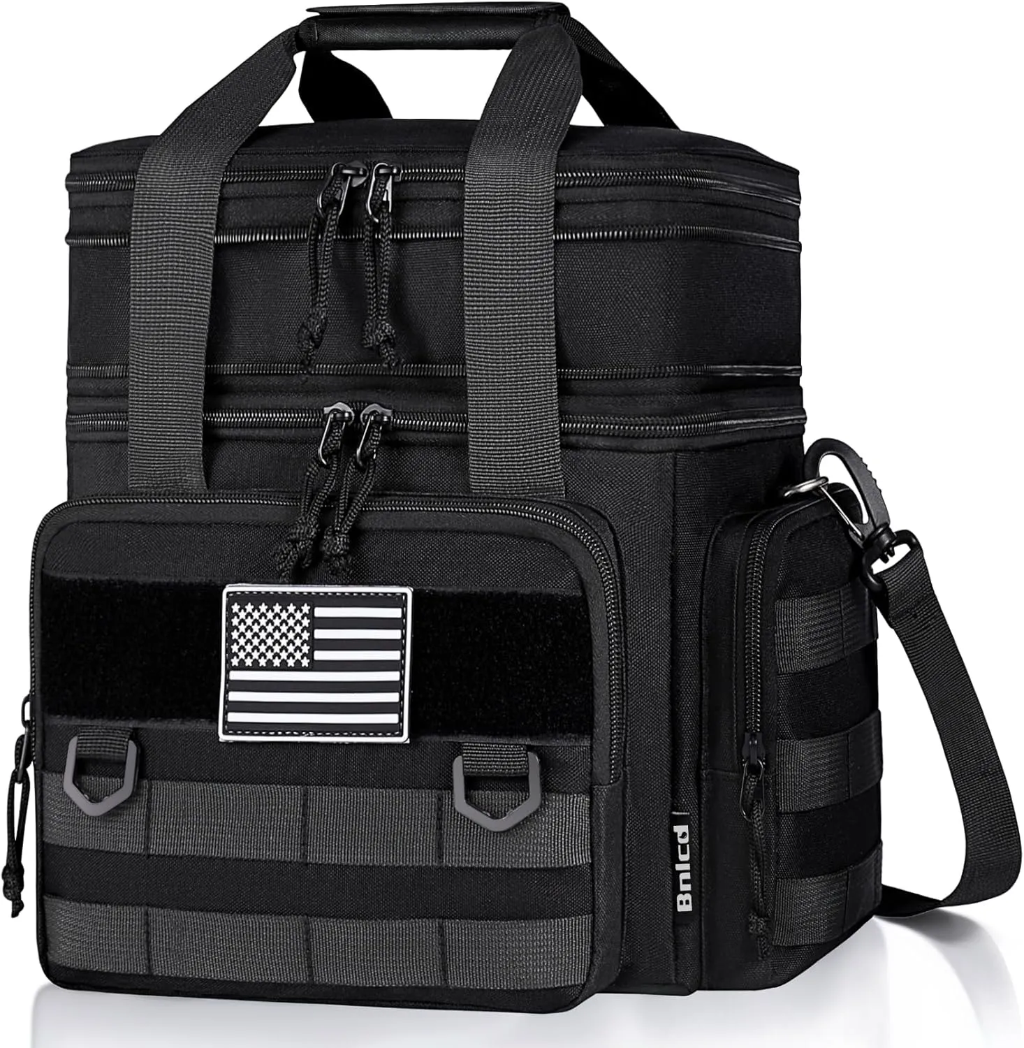 Tactical Lunch Box for Men, Expandable Large Insulated Lunch Bag for Adult, Heavy Duty Double Deck Lunch Cooler Bag with Shoulder Strap Leakproof Waterproof Lunch Tote for Travel Work Office - Black