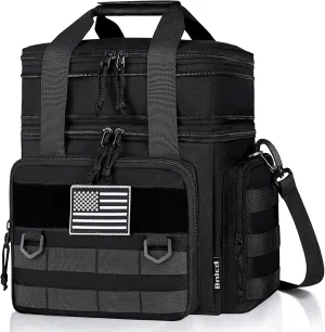 Tactical Lunch Box for Men, Expandable Large Insulated Lunch Bag for Adult, Heavy Duty Double Deck Lunch Cooler Bag with Shoulder Strap Leakproof Waterproof Lunch Tote for Travel Work Office - Black