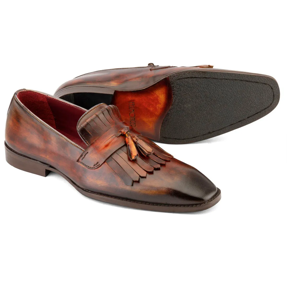 Tan Handpainted Marble Patina Fringe Tassel Loafer