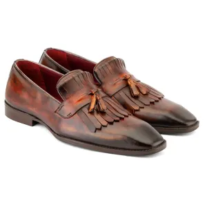 Tan Handpainted Marble Patina Fringe Tassel Loafer