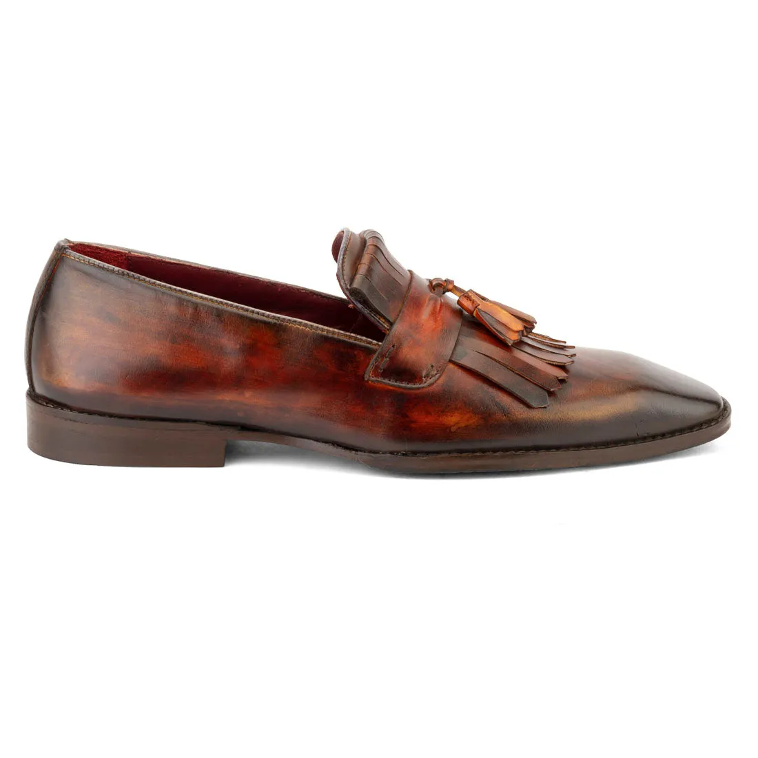 Tan Handpainted Marble Patina Fringe Tassel Loafer