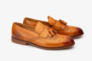 Tan Tassel Croco Detailed Wingtip Loafer