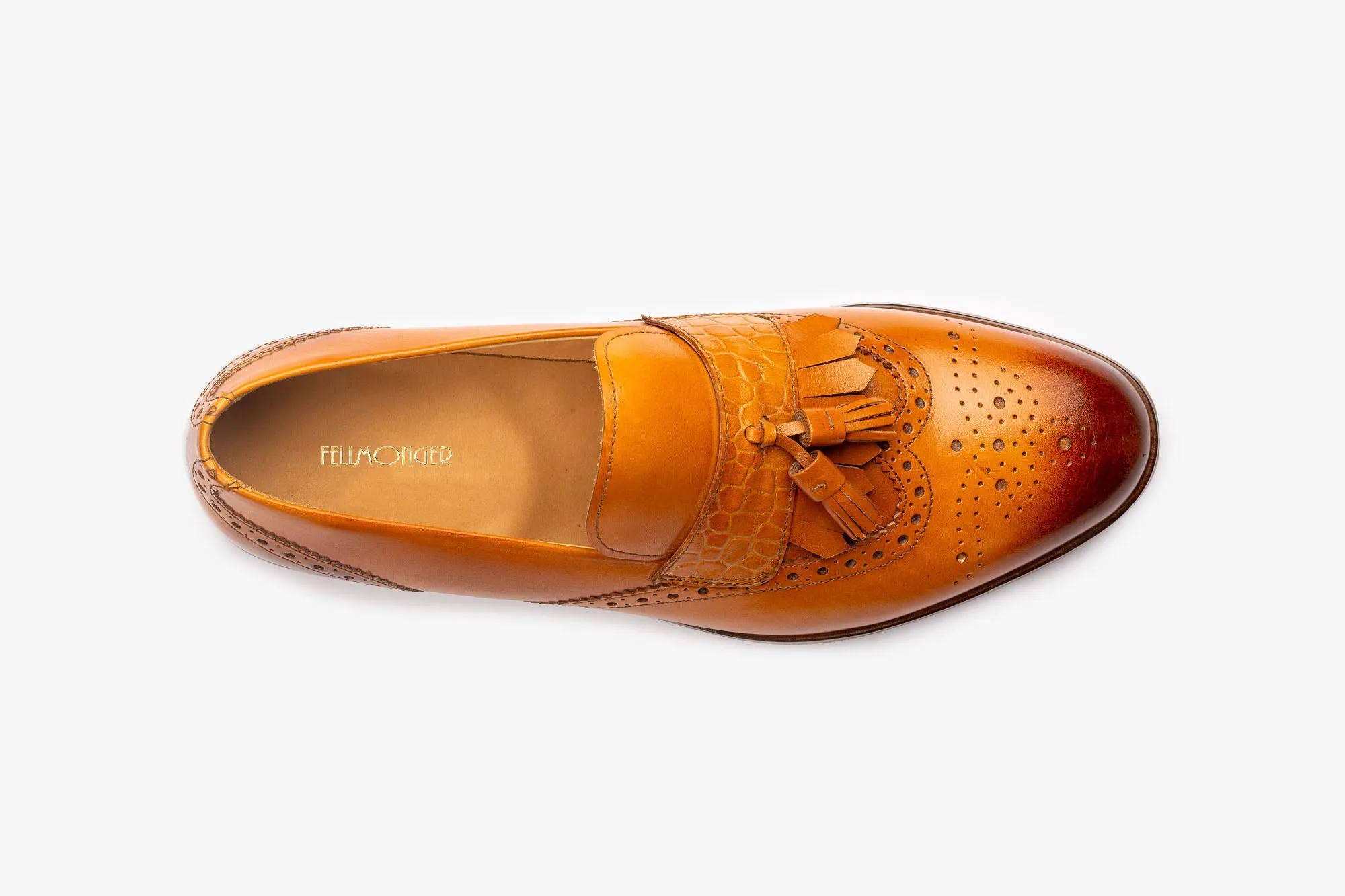 Tan Tassel Croco Detailed Wingtip Loafer