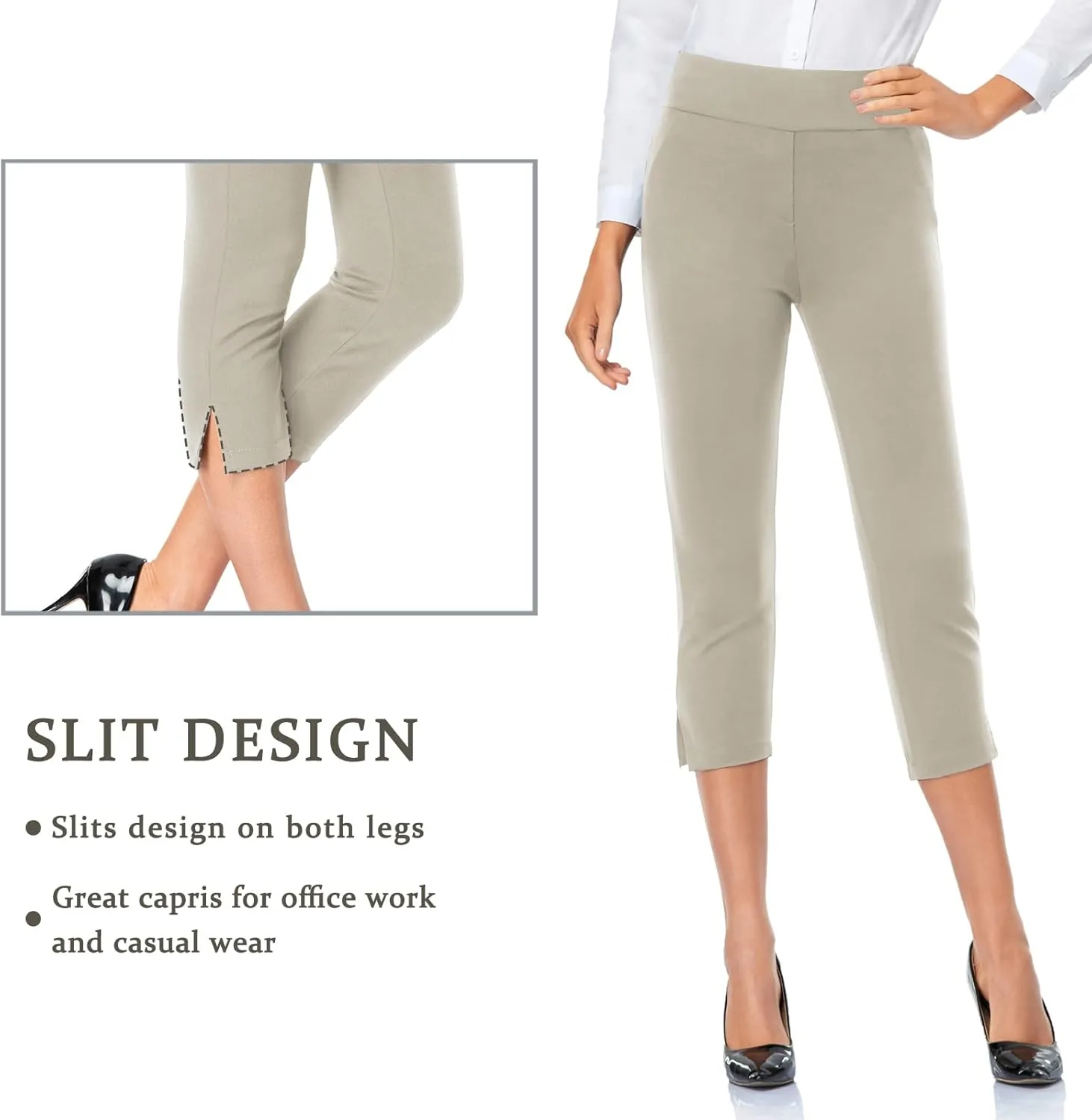 Tapata Women's Capri Dress Pants 19"/20.5" Stretch High-Waist Crop Office Work Pants Summer Casual Capris Slacks Yoga