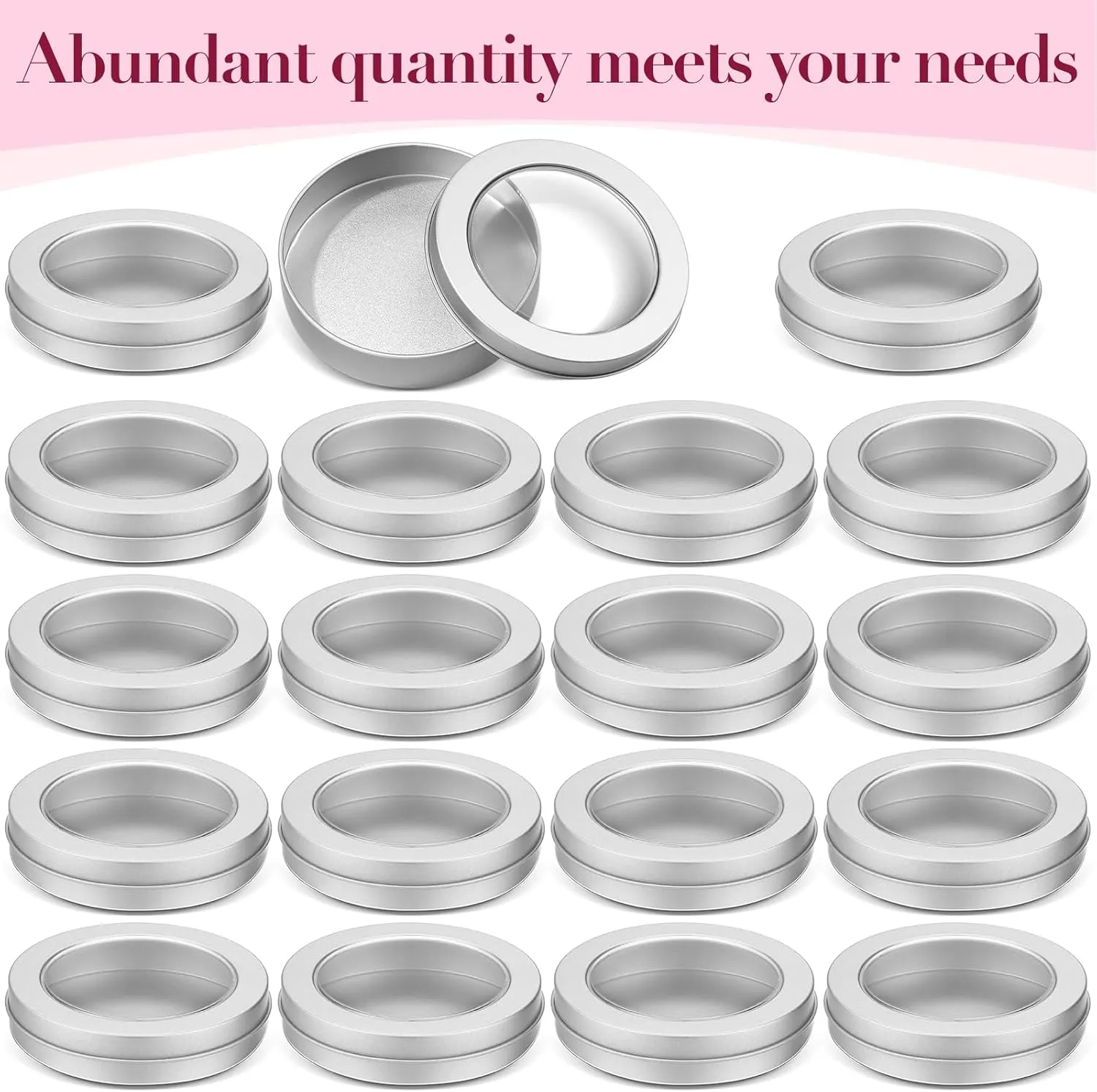 TecUnite 4 oz Metal Tin Cans Round Tin Containers Empty Cans with Clear Top Lid Spice for Kitchen Office Candles Candies and Gifts Holding(24 Pieces)
