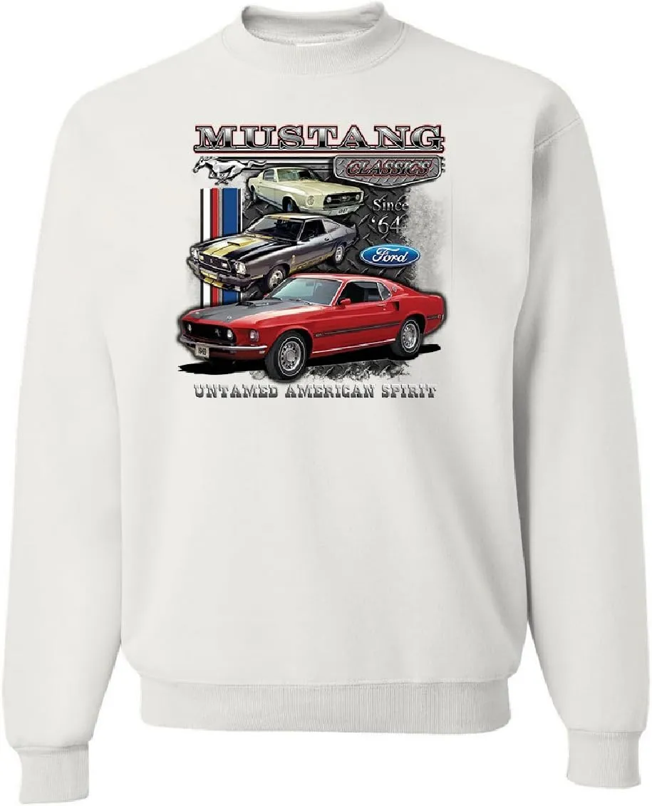 Tee Hunt Ford Mustang Classics Sweatshirt Muscle Car Untamed American Spirit Sweater