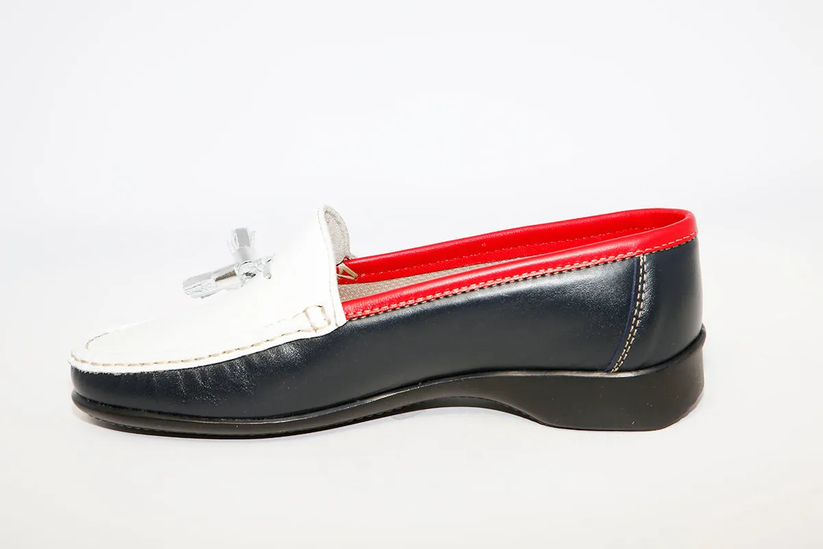 TERESA TORRES - Navy/White/Red Leather Loafer