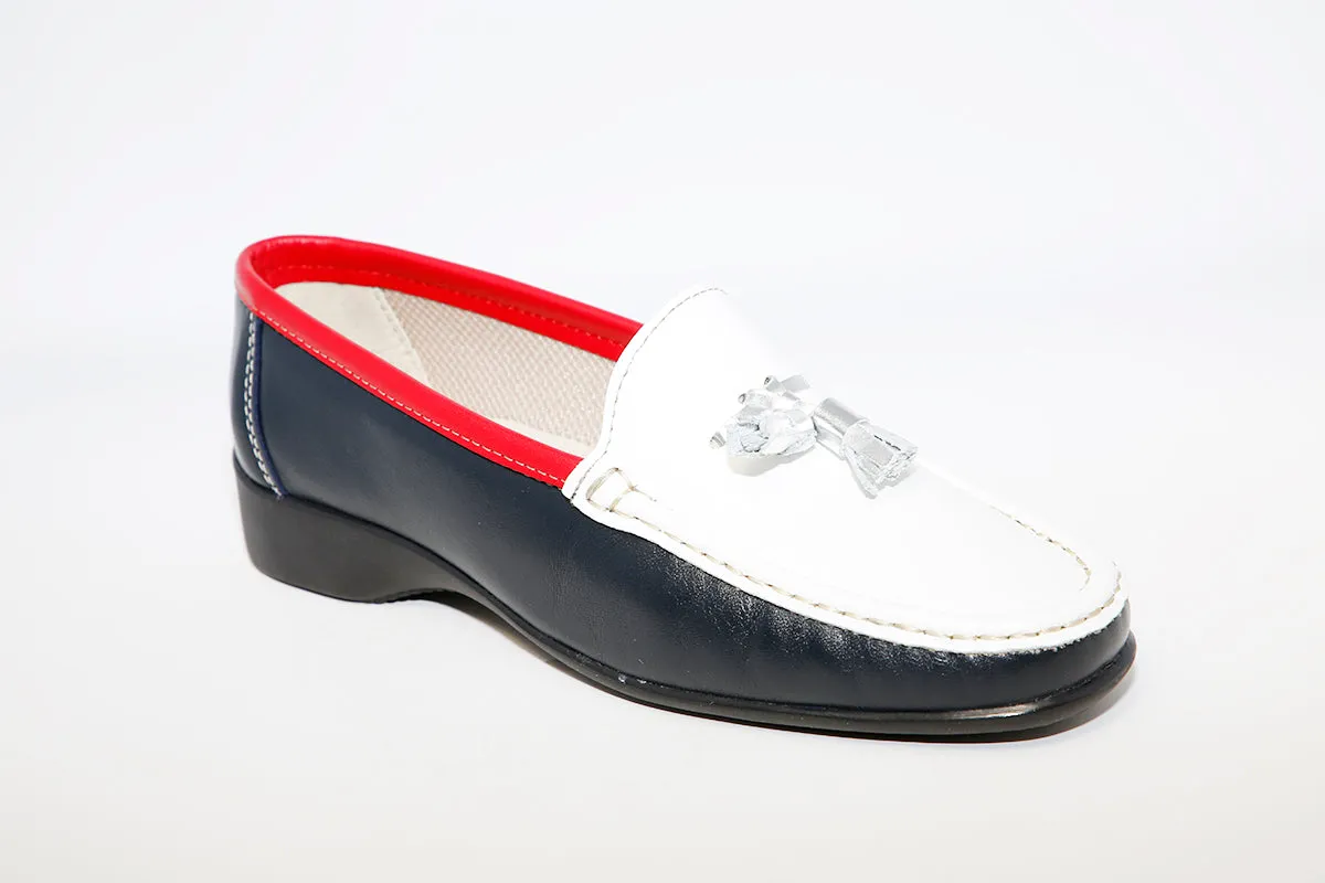 TERESA TORRES - Navy/White/Red Leather Loafer