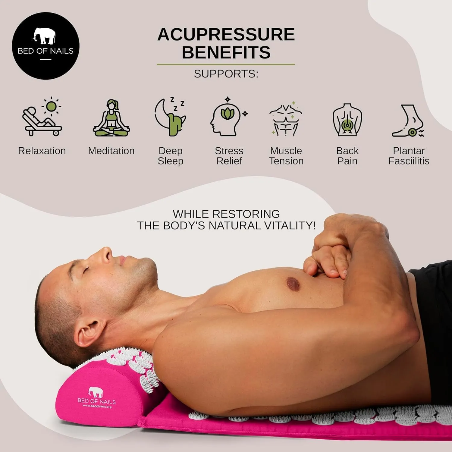 The Original Premium Acupressure Mat, 8,820 Acupuncture Pressure Points for Back Pain Relief, Increased Energy, Relaxation, FSA/HSA Eligible, with Drawstring Bag, 29 x 16 x 1, Pink