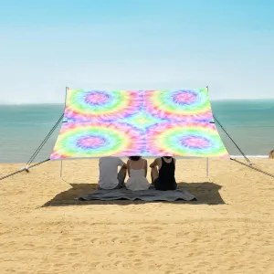 Tie Dye Iridescence Beach Canopy Tent Anti-UV & Wind Resistant, Feature Camping Sun Shelter Easy Setup Portable,Outdoor Shade Tents with Sandbags,Sand Shovels,Ground Pegs & Stability Poles
