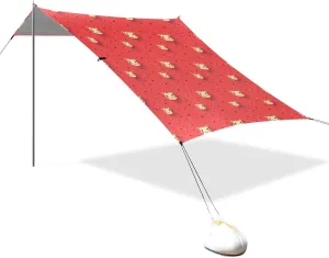 Tiny Camel Face Red Beach Tent UPF50  Easy Setup Large Sun Shelter with Sandbags, Sand Shovel, Poles for Family Travel