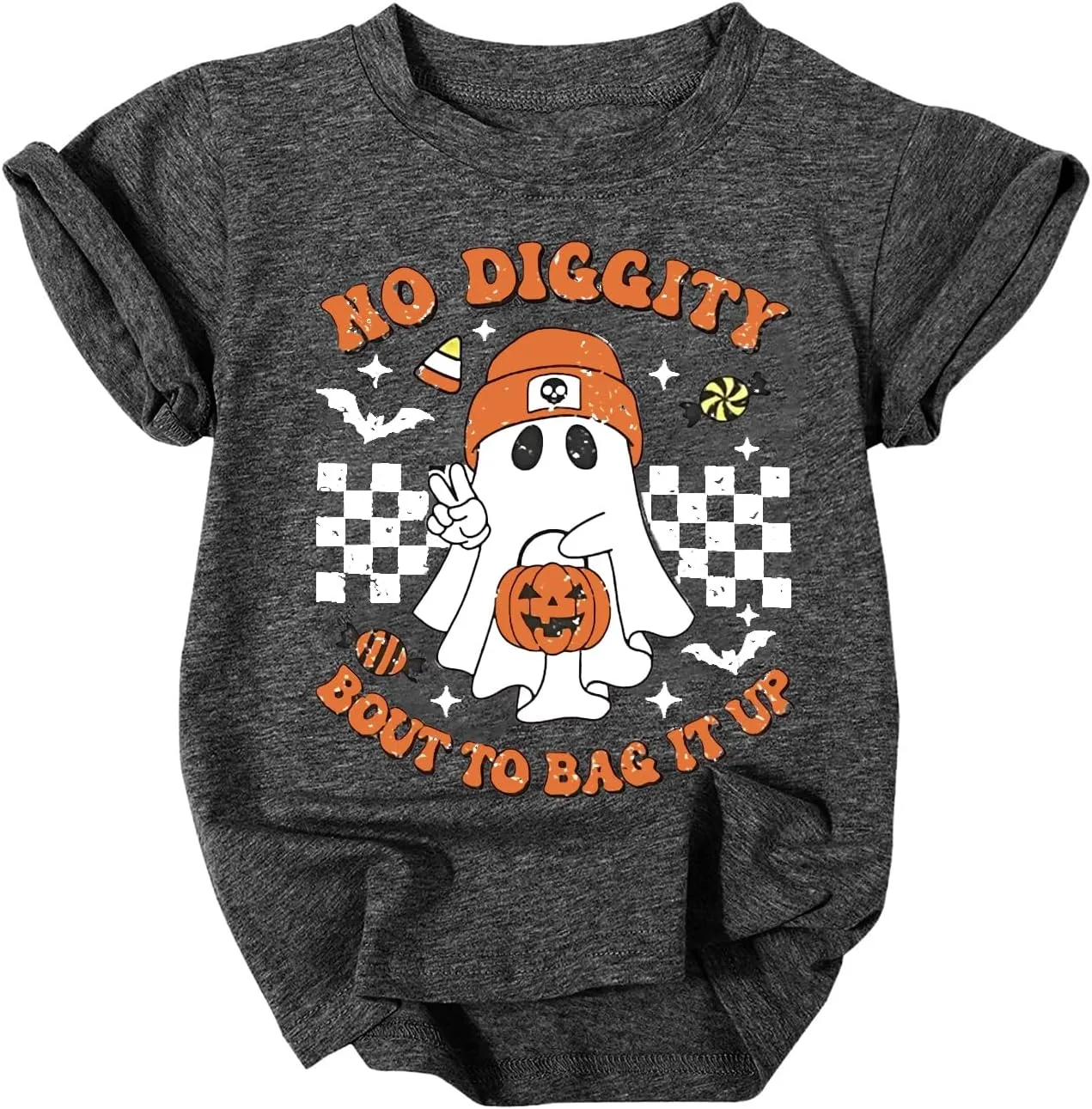 Toddler Boys Girls Halloween Ghost Shirt No Diggity Bout to Bag it Up Funny Letter Print T-Shirt Fall Holiday Tops