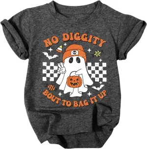 Toddler Boys Girls Halloween Ghost Shirt No Diggity Bout to Bag it Up Funny Letter Print T-Shirt Fall Holiday Tops