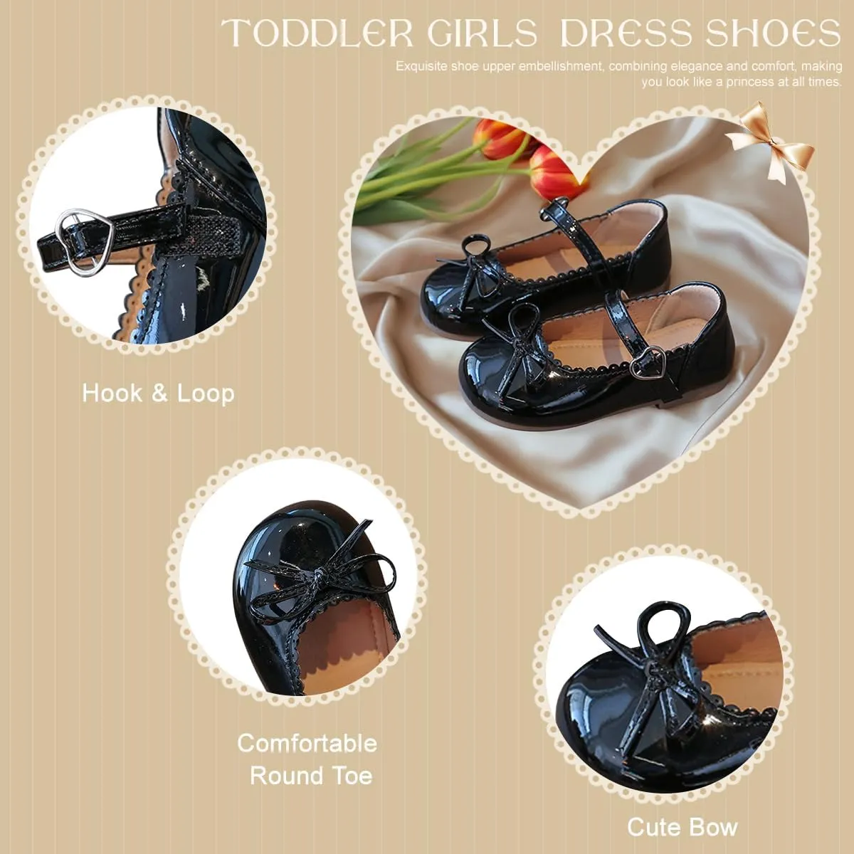 Toddler Girl Dress Shoes Bow Knot Mary Jane Flat Shoes Little Girl Wedding Party School Church Shoes