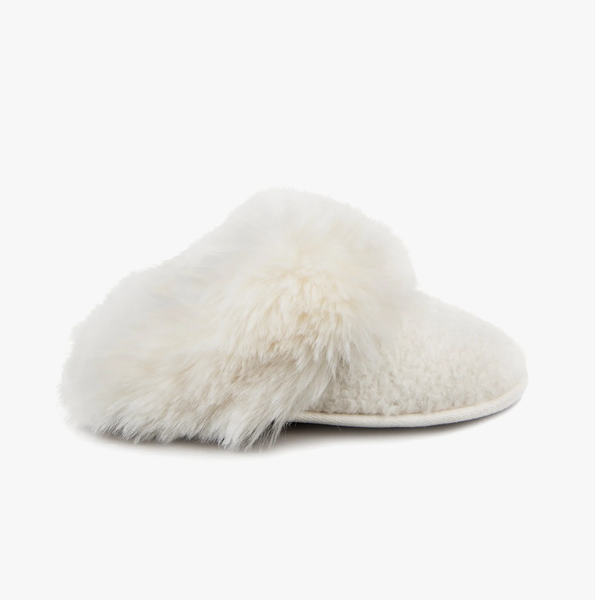 Totes Toasties TEXTURED SPARKLE FAUX FUR MULE Slippers Womens Cream