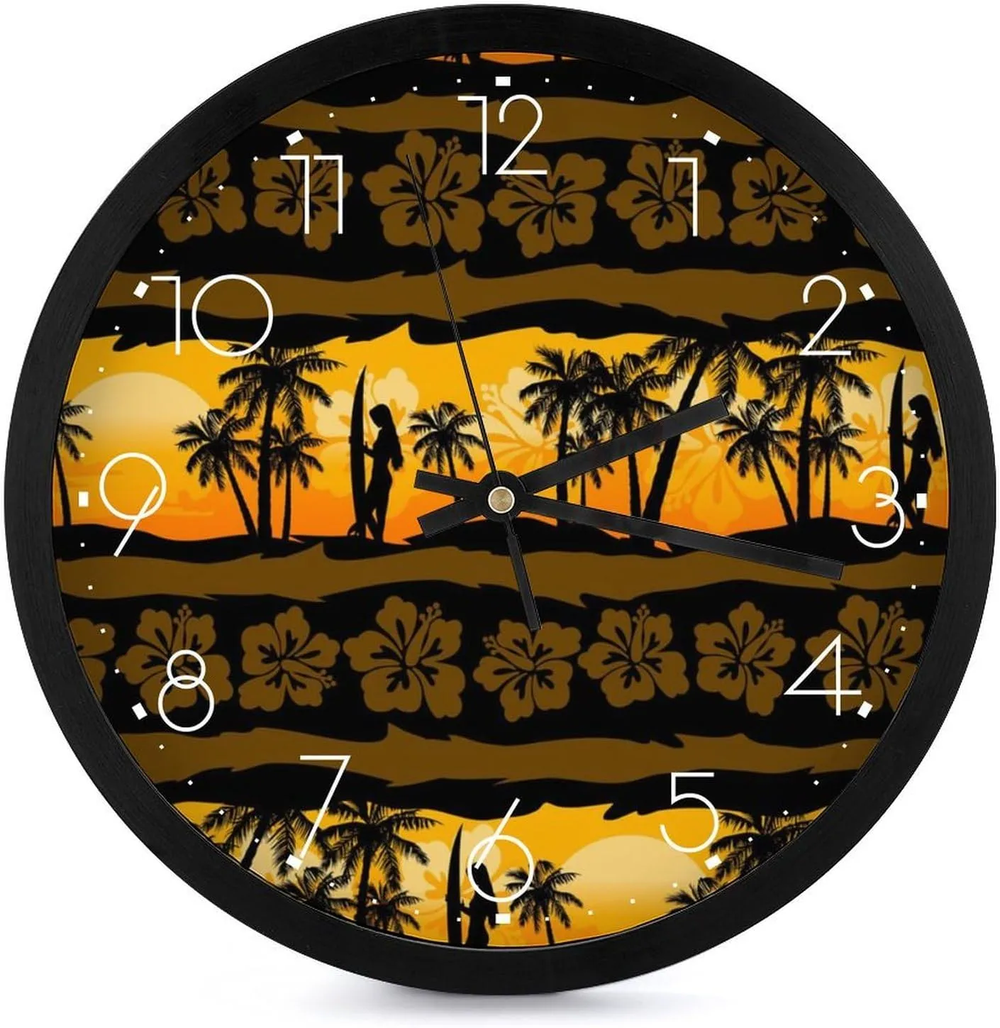 Tropical Frangipani with Palms Sunrise Fashion Round Wall Clock Modern Battery Operated Clocks Silent Non-Ticking Home Decor 10x10in